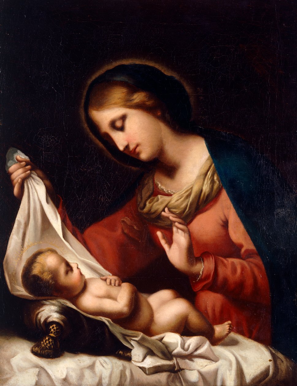 Madonna og barn (olje på lerret) av Carlo (after) Dolci