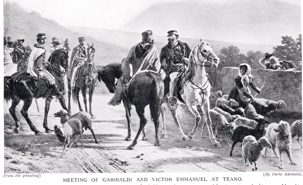 Møte mellom Garibaldi og Victor Emmanuel på Teano, illustrasjon fra 