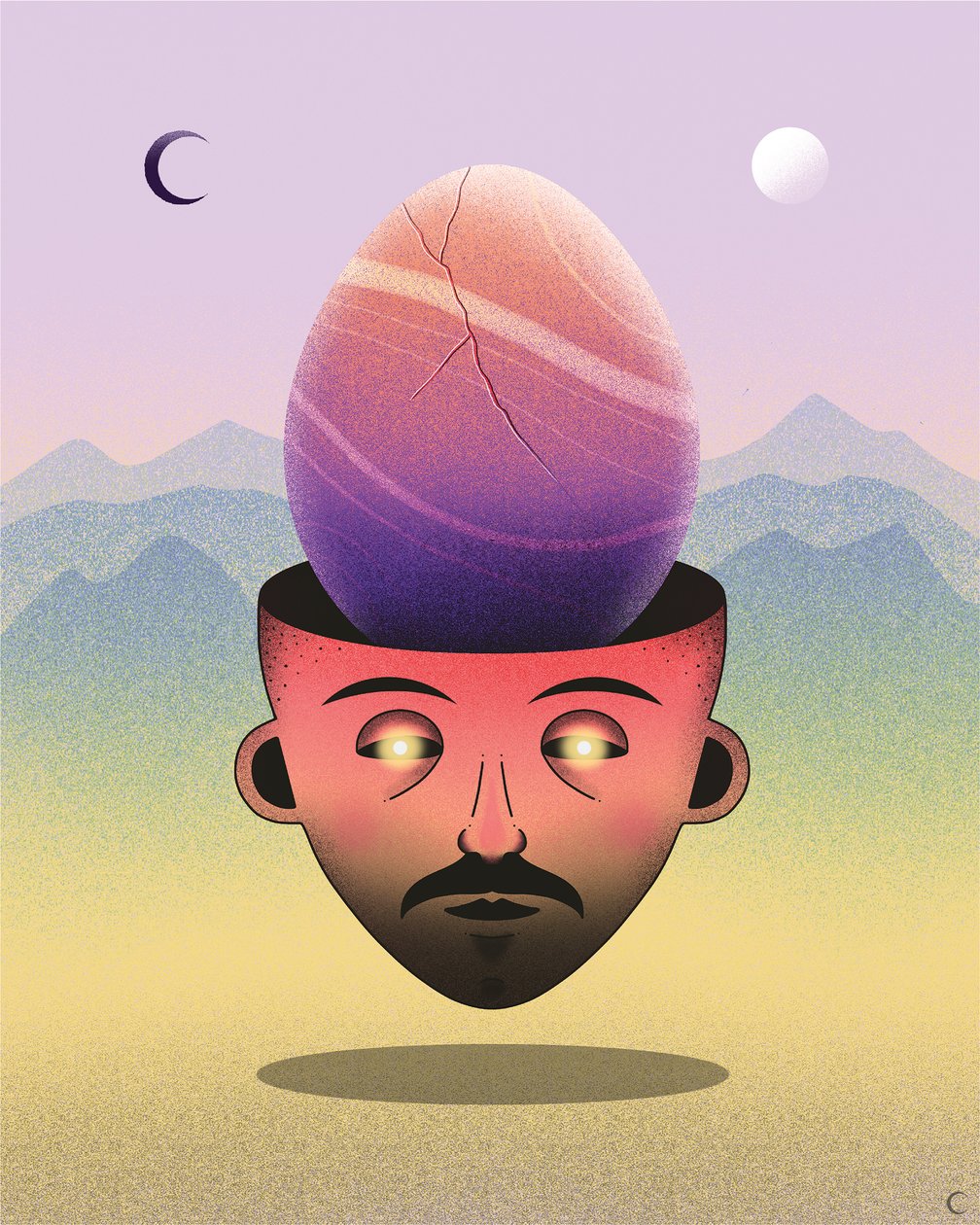 Riktig tidspunkt å meditere på, 2020 (digital illustrasjon) av Carlo Alberto Giardina