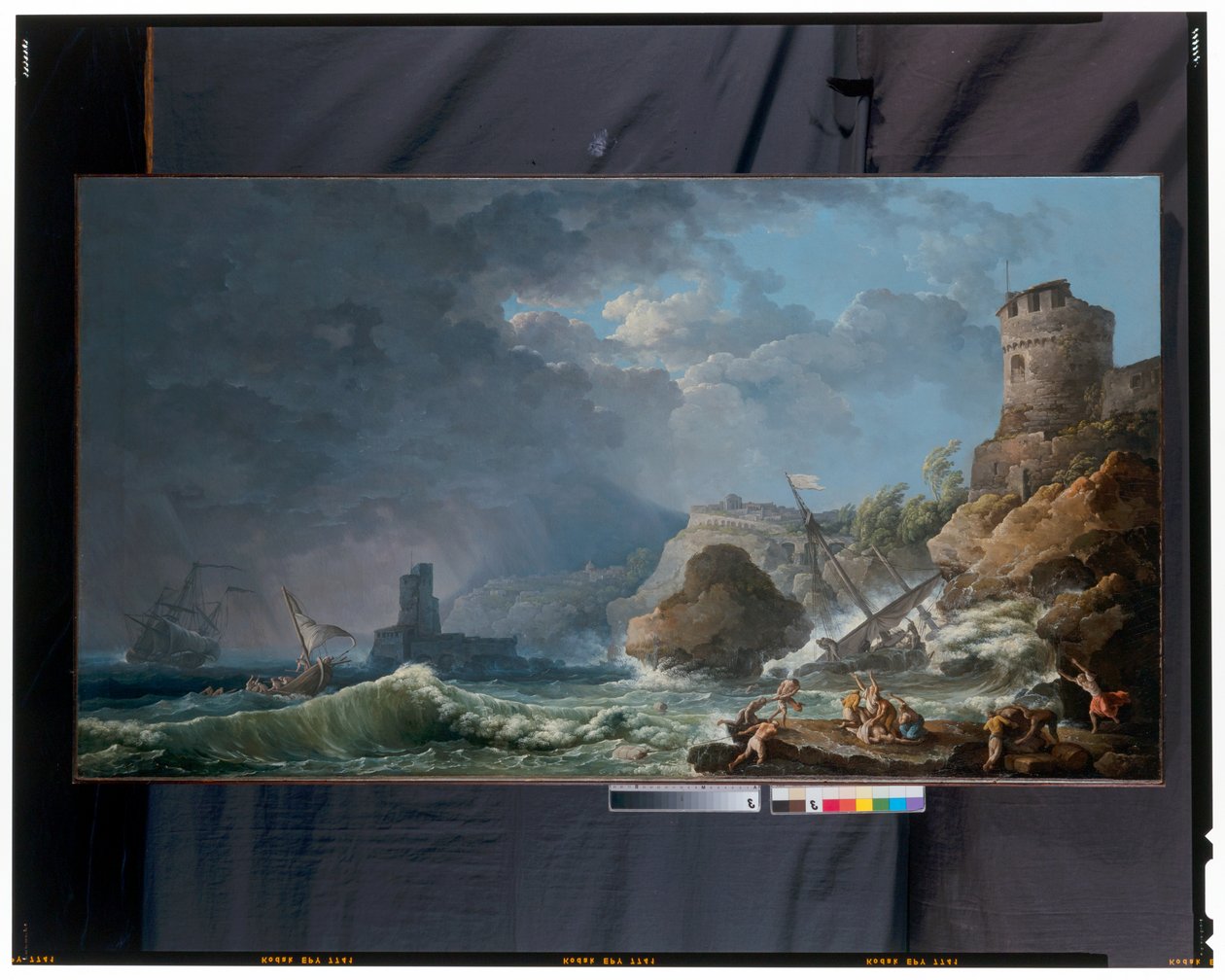 En storm utenfor en steinete kyst av Carlo Bonaria or Bonavia