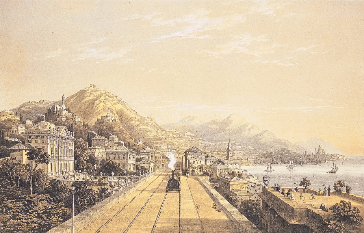 Frontispice fra "Utsikt over jernbanen mellom Torino og Genova", 1853 av Carlo Bossoli