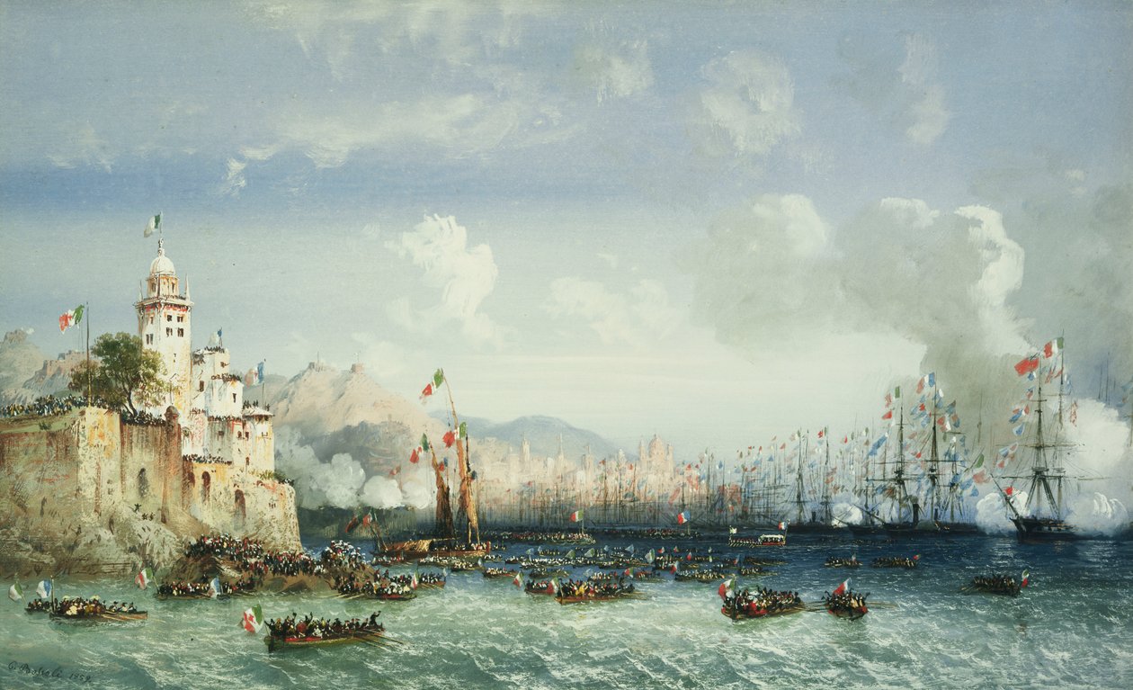 Krigen i Italia: Genova, keiser Napoleon IIIs ankomst, 1859 av Carlo Bossoli
