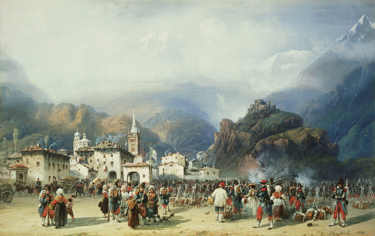 Krigen i Italia: Susa, Mont Cenis, Bivuakk med franske tropper, 1859 av Carlo Bossoli
