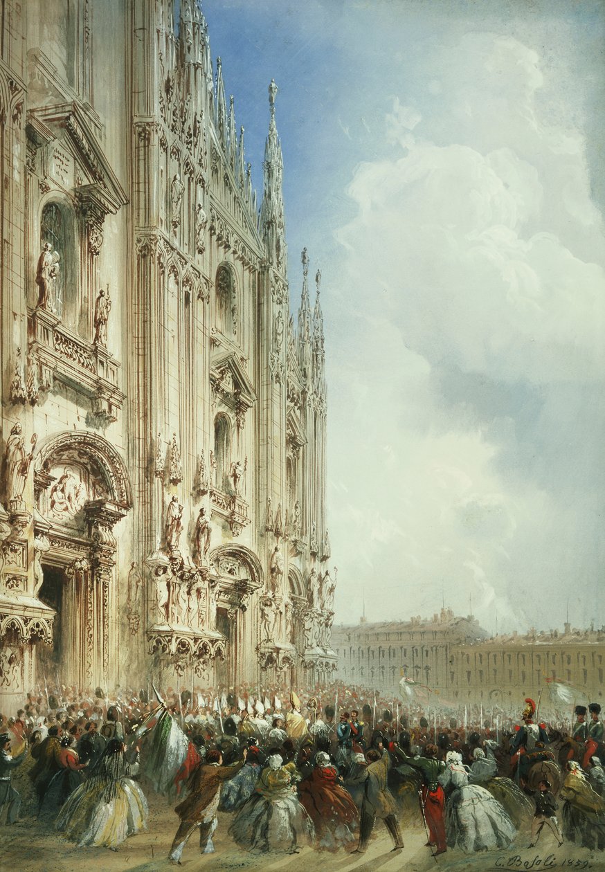 Krigen i Italia: Ankomsten av keiser Napoleon III og kongen av Sardinia ved Duomo, Milano, 1859 av Carlo Bossoli
