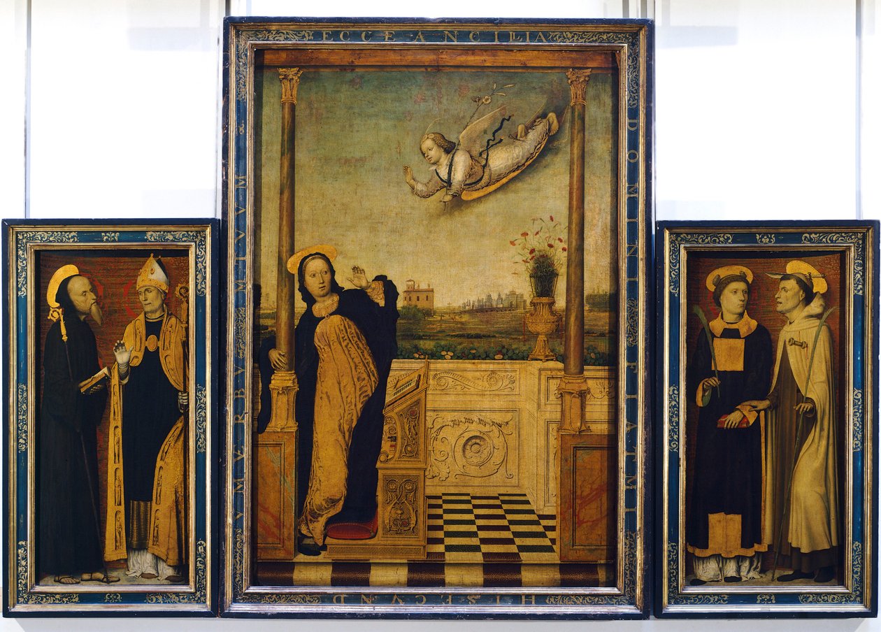 Bebudelsesaltertavle med St. Benedict, St. Augustine, St. Stephen og St. Angelo av Charles Bracesco av Carlo Braccesco