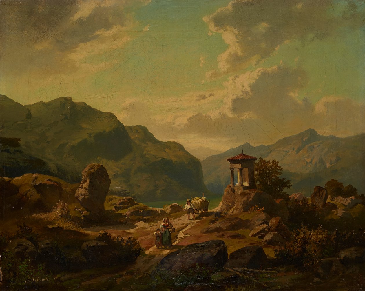 Fjelllandskap med innsjø av Carlo Brioschi
