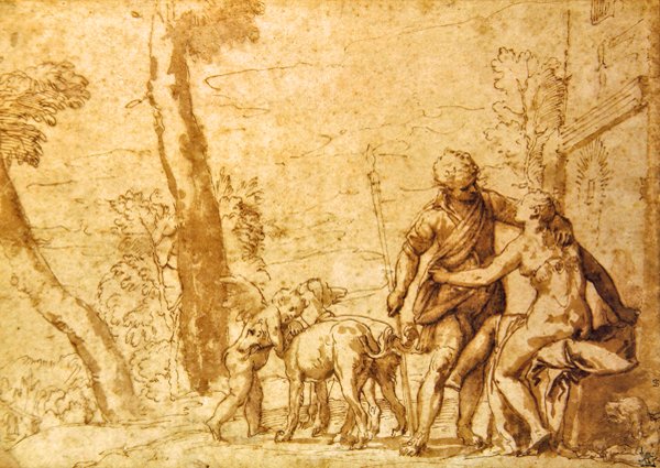 The Meeting, ca. 1590 (sepia blekk og vask på papir) av Carlo Caliari