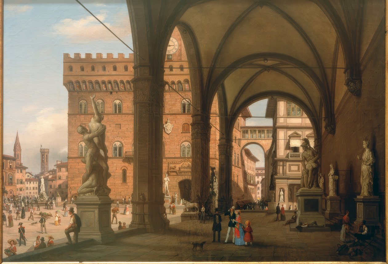 Utsikt over Piazza del Granduca sett fra Loggia dei Lanzi av Carlo Canella