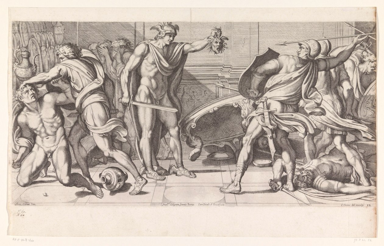 Phineus og hans tilhengere ble til stein Malerier i Palazzo Farnese i Roma (serietittel) Galeria nel Palazzo Farnese i Roma (serietittel) av Carlo Cesio