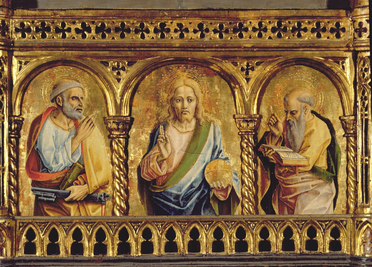 Kristus med St. Peter og St. Paul, detalj fra SantEmidio polyptych tempera på paneldetalj av 76636 av Carlo Crivelli