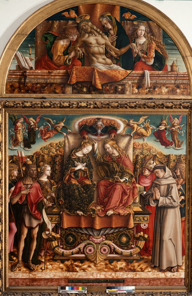 Kroningen av jomfruen med den hellige treenighet og hellige av Carlo Crivelli
