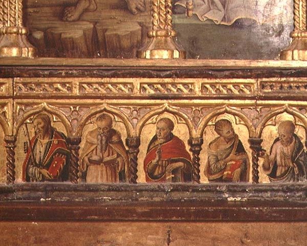 Fem apostler, fra predellaen til San Martino polyptych (tempera på panel) (se 76669) av Carlo Crivelli
