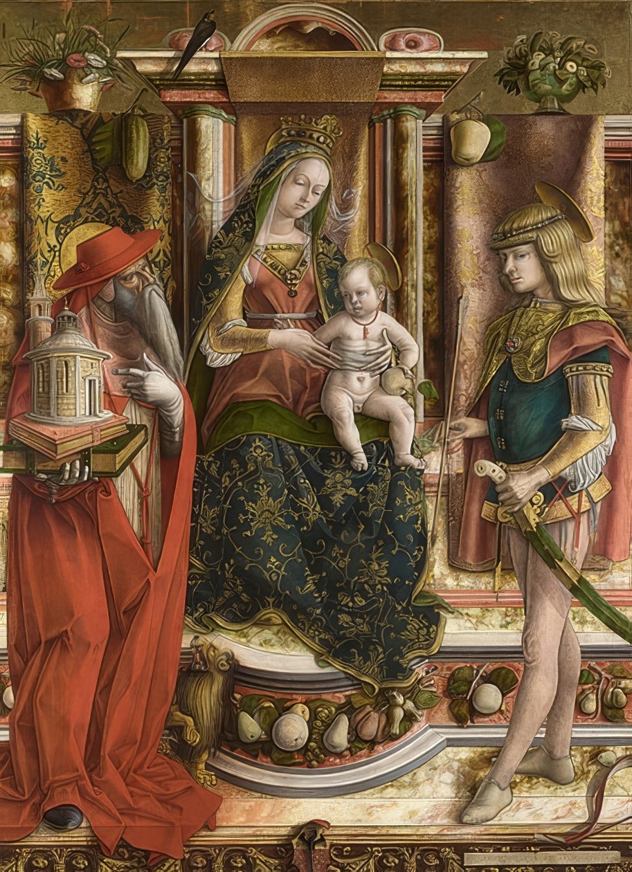 Vår Frue av svalen (Madonna mit der Schwalbe). Na 1490 av Carlo Crivelli