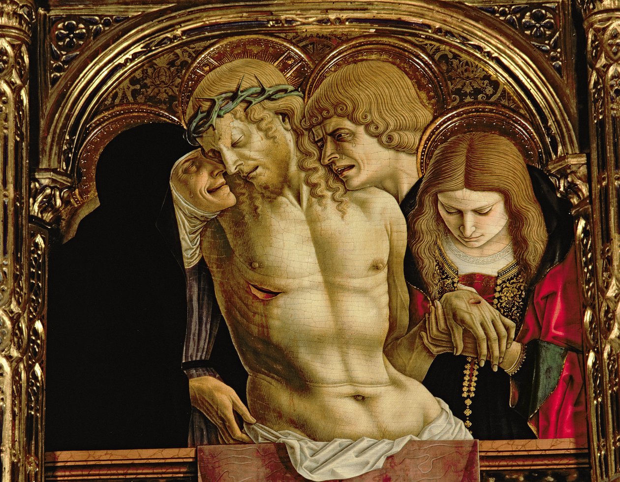 Lamentation of the Dead Christ, detalj fra SantEmidio polyptych, 1473 tempera på paneldetalj av 76636 av Carlo Crivelli