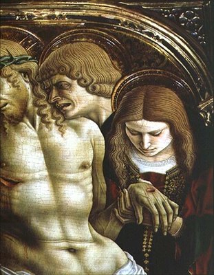 Lamentation of the Dead Christ, detalj av St. John the Evangelist og Maria Magdalena, fra Sant