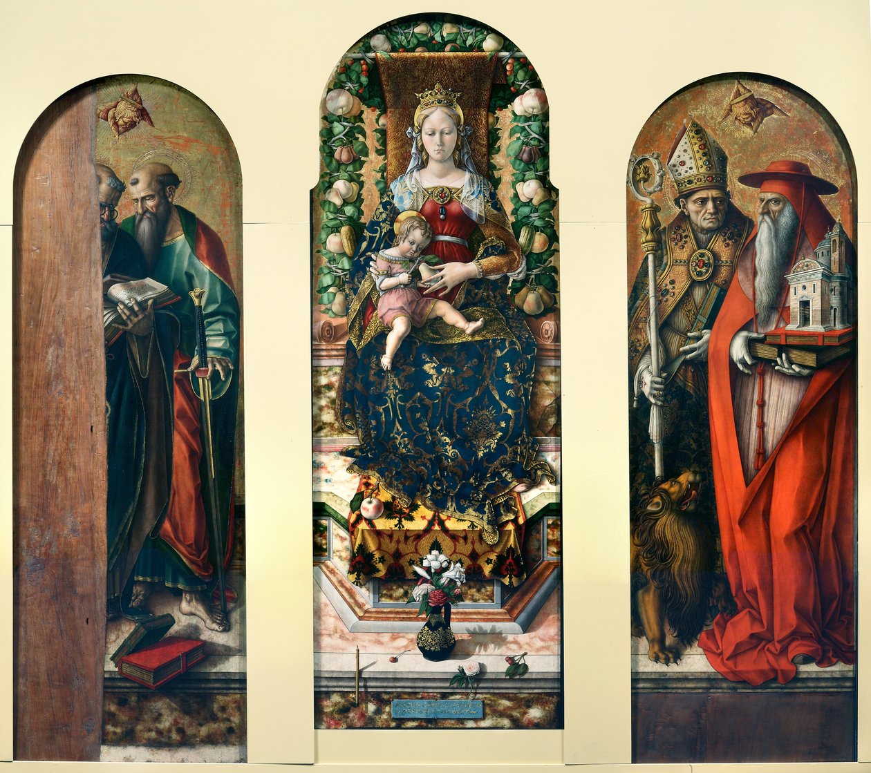 Madonna og barnet og de hellige Peter og Paul, Ansovino og Jerome av Carlo Crivelli