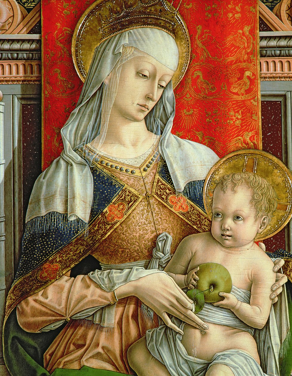 Madonna and Child, detalj fra SantEmidio polyptych, 1473 tempera på paneldetalj av 76636 av Carlo Crivelli
