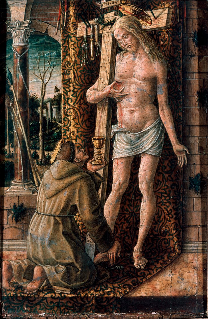 St. Frans av Assisi samler Kristi blod Tresnitt av Carlo Crivelli (1430/35-1494/1500) 1480-1486 Søn. 19x13 cm Milano, Poldi Pezzoli-museet av Carlo Crivelli
