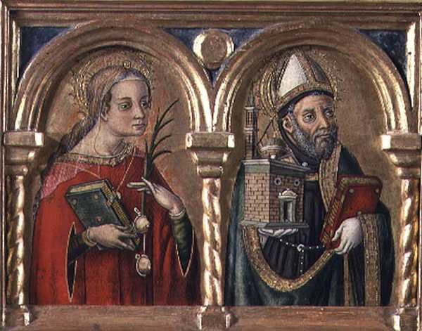 St. Agatha og St. Augustine (predella-panel) (detalj av 57606) av Carlo Crivelli