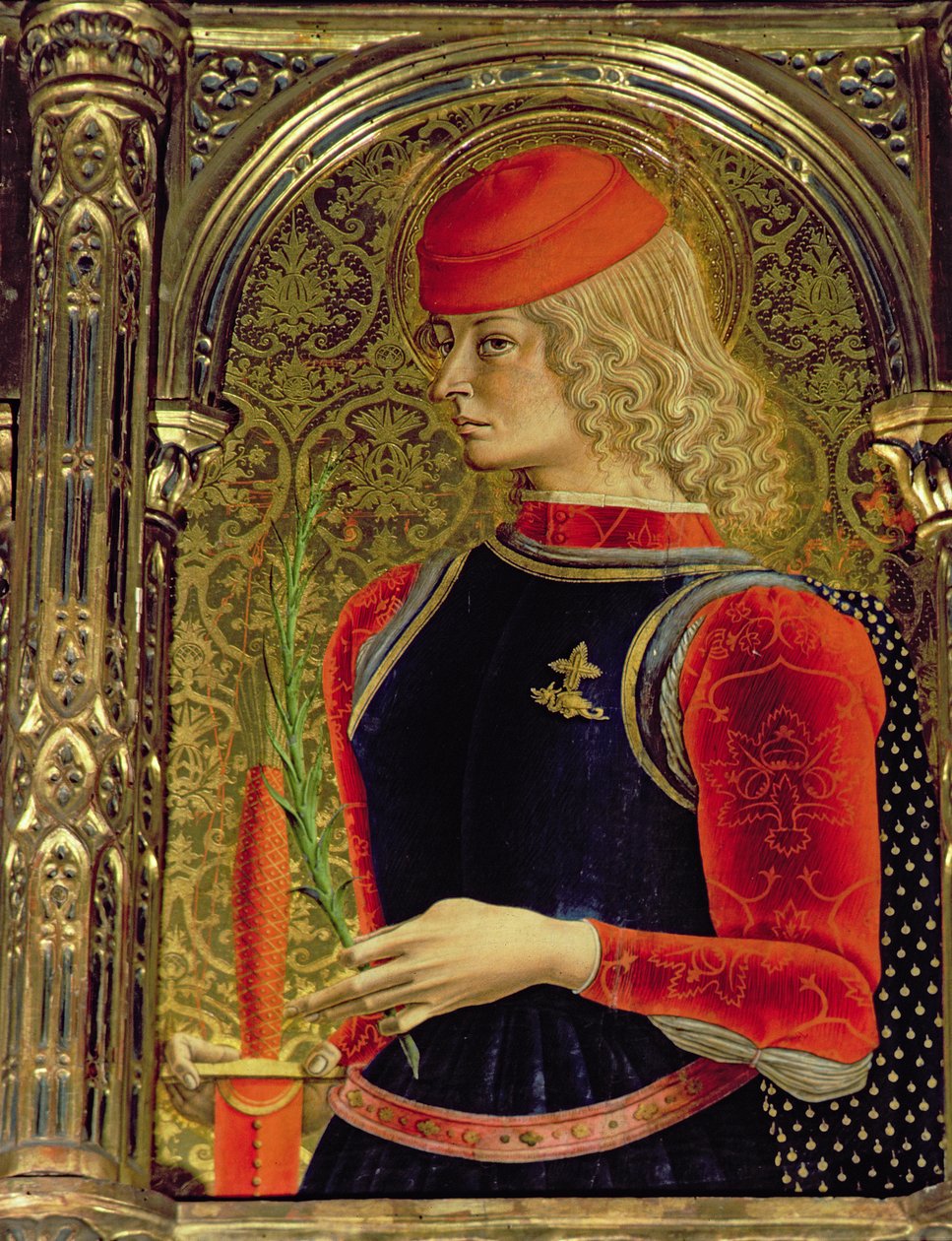 St. George, detalj fra SantEmidio polyptych, 1473 tempera på paneldetalj av 76636 av Carlo Crivelli
