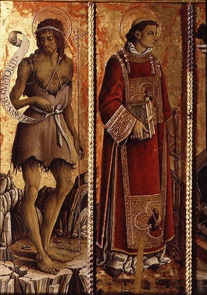 St. Johannes døperen og St. Lawrence, detalj fra San Silvestro polyptyk av Carlo Crivelli