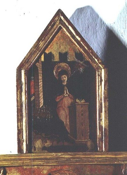 Bebudelsen, detalj av San Silvestro polyptych av Carlo Crivelli