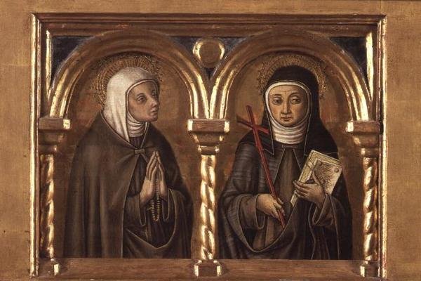 Uidentifisert kvinne og St. Clare of Assisi (predella-panel) (detalj av 57606) av Carlo Crivelli