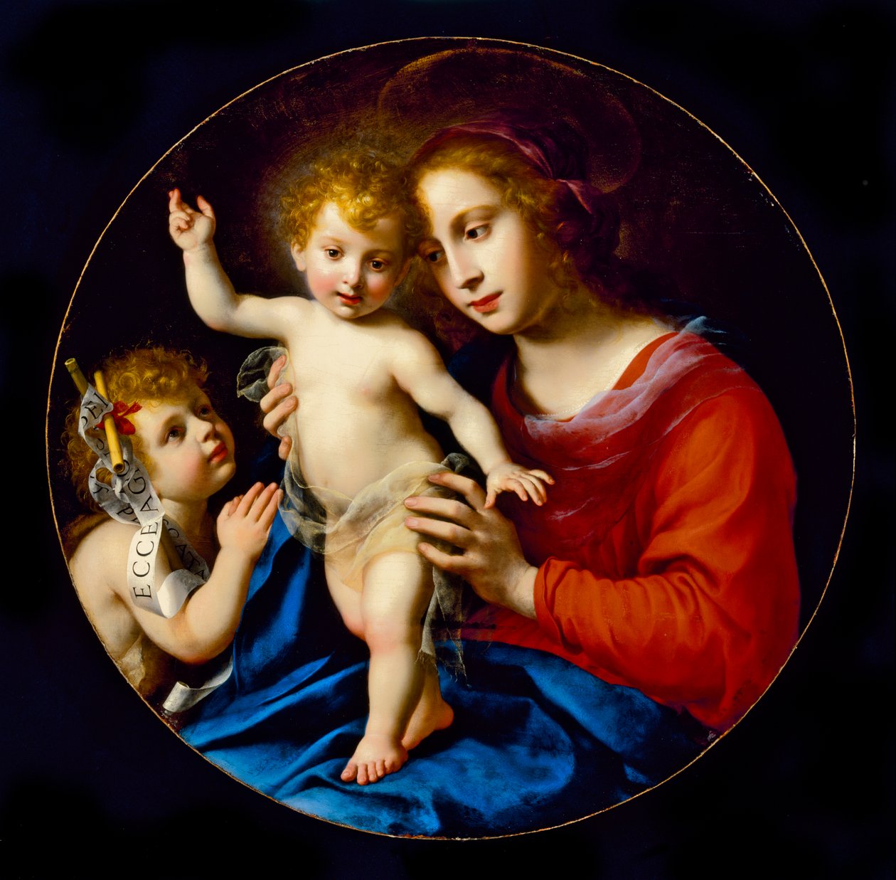 Madonna og barn med døperen Johannes, ca. 1636 av Carlo Dolci