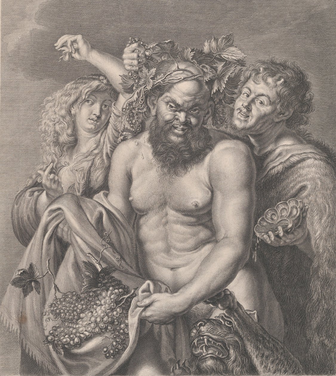 Bacchus akkompagnert av en Bacchante og en faun, 1768 av Carlo Faucci