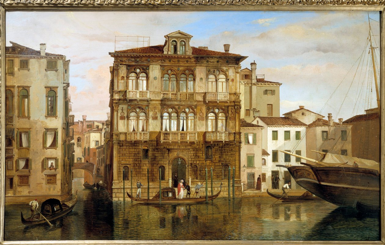 Maria Taglioni i en gondol foran bygningen hennes i Venezia, av Carlo Ferrari (1813-1871) av Carlo Ferrari