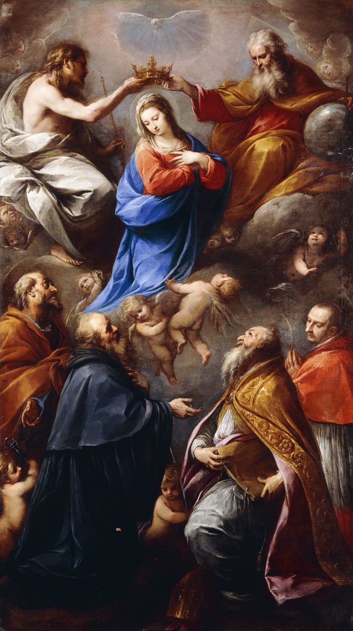 Jomfruens kroning med de hellige Peter, Paul, Ambrose og Charles Borromeo av Carlo Francesco Nuvolone