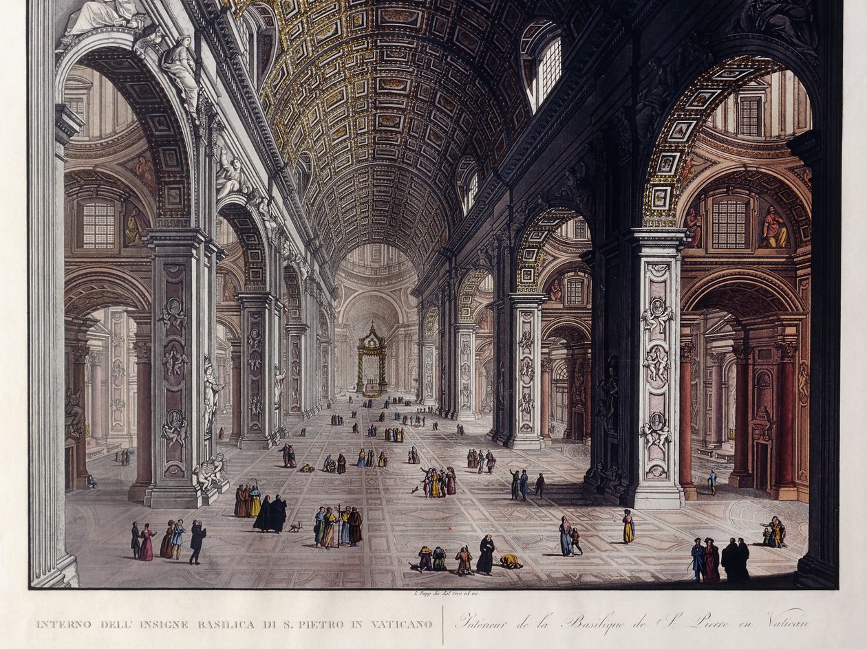 Interiøret i den store basilikaen San Pietro i Vatikanet, av Carlo Gilio
