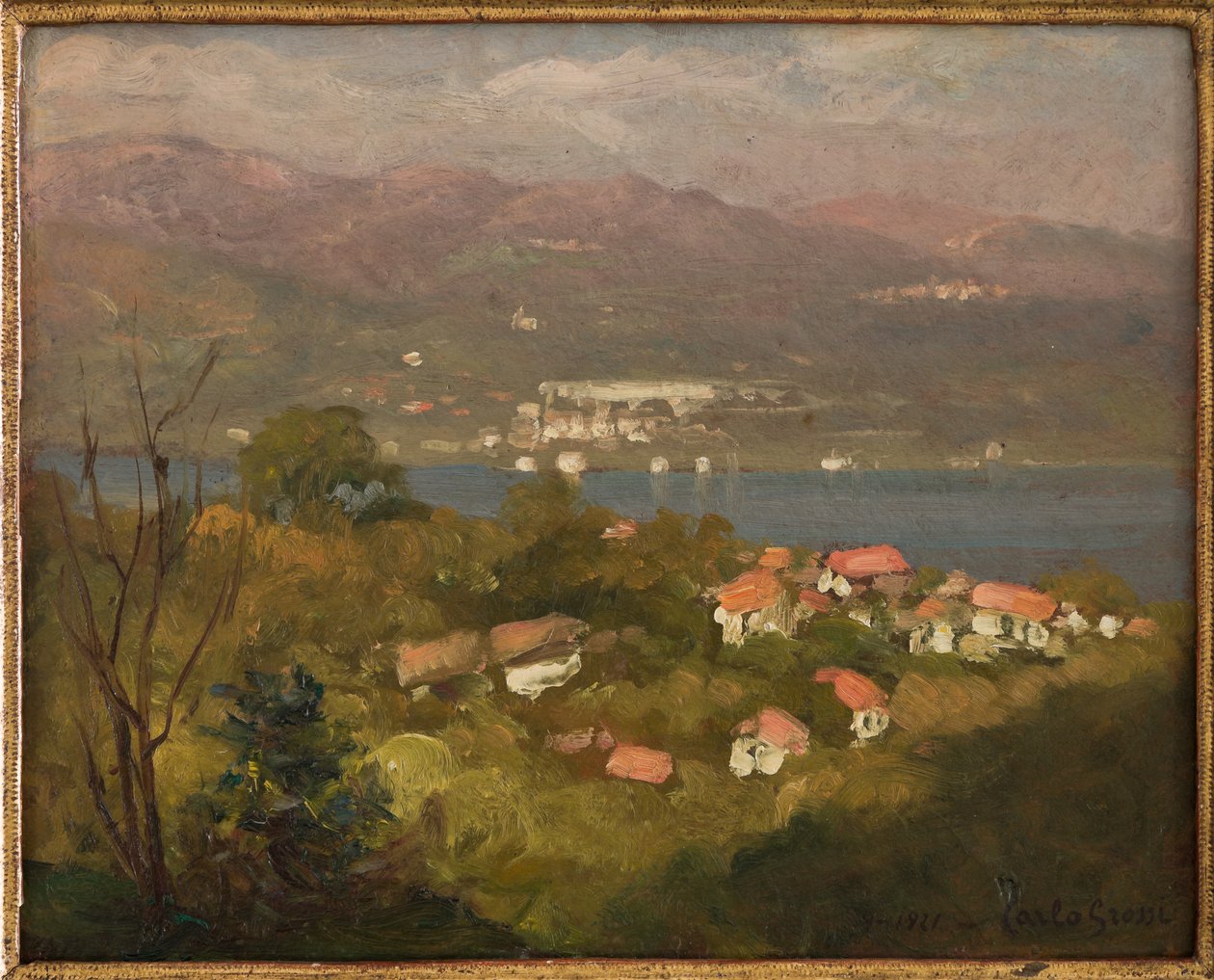 Landskap i Lombardia, september 1921 (olje på papp) av Carlo Grossi
