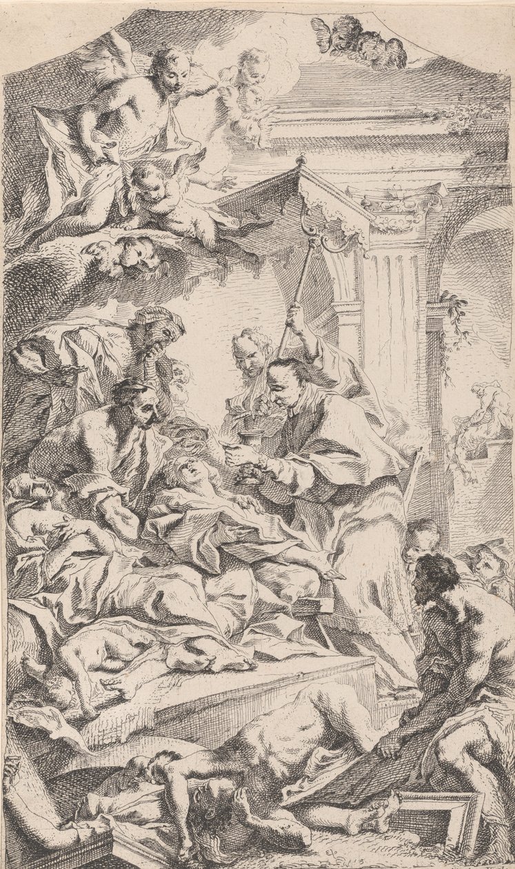 Saint Charles ga nattverd til de pestrammede, 1725-75. av Carlo Innocenzo Carloni