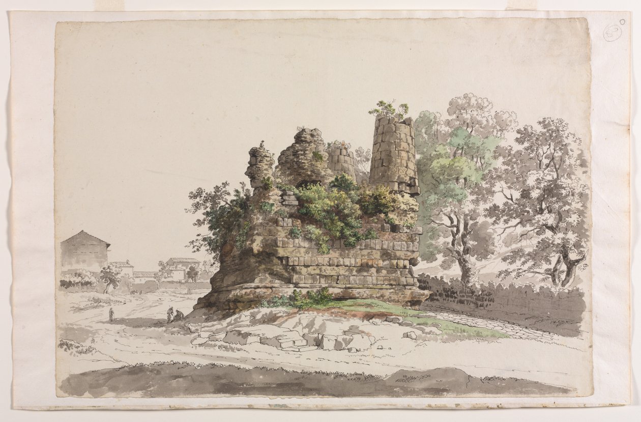 Den såkalte graven til Curiatii-brødrene i Albano, med Madonna-kirken, ca 177 av Carlo Labruzzi