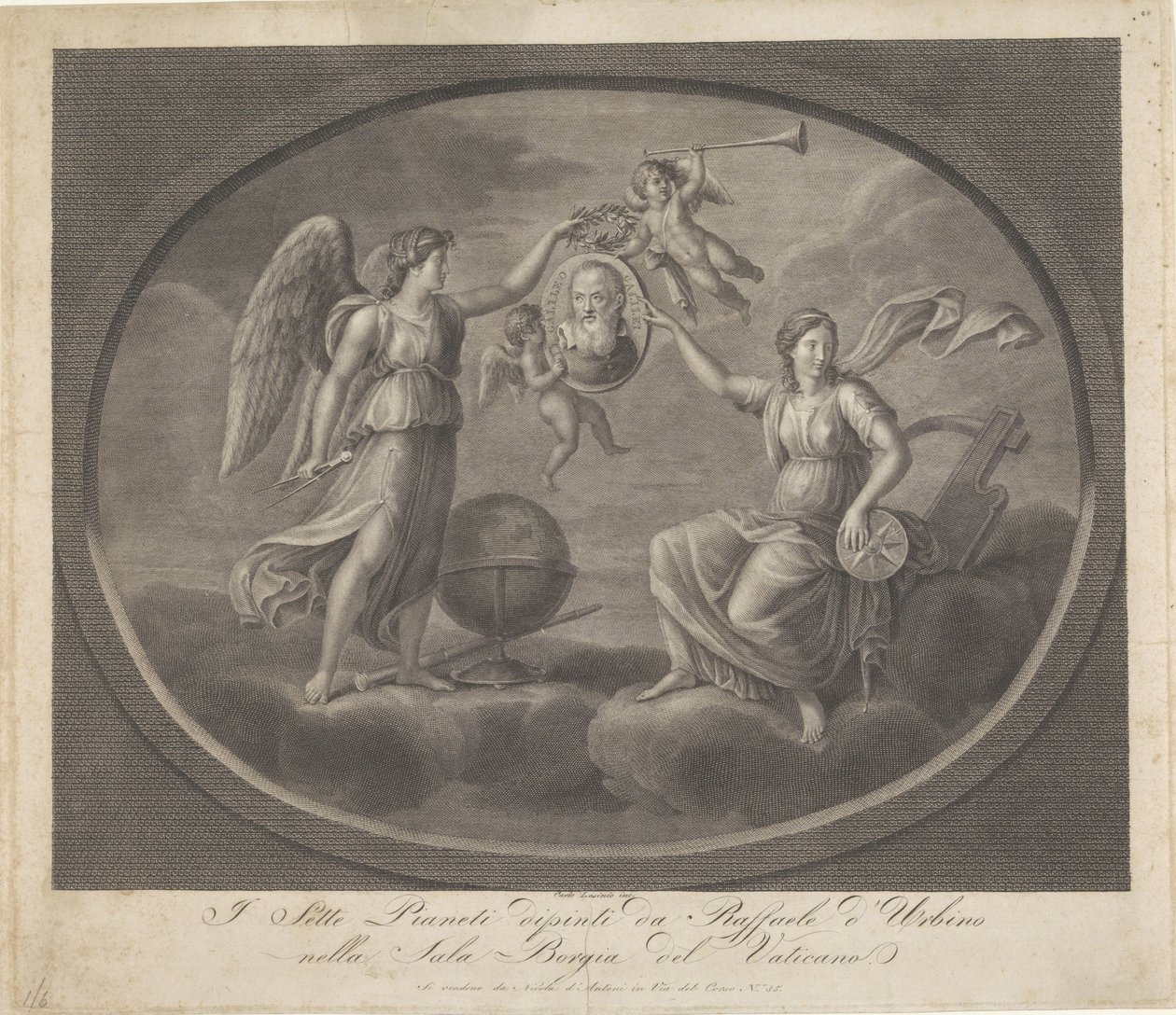 Allegorier om Galileo Galilei Syv planeter malt av Raffaele d