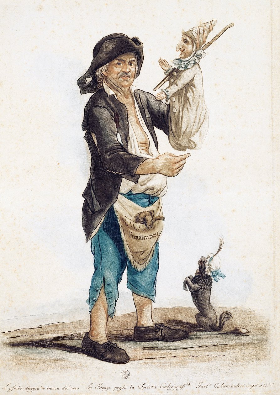 Dukkespiller Pierannizzi, tegning og farget gravering av Carlo Lasinio (1759-1838), Italia av Carlo Lasinio
