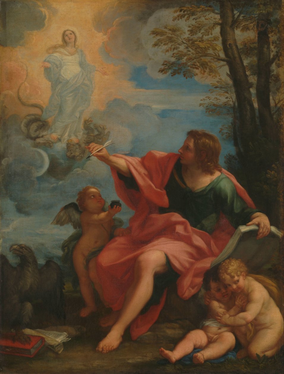 Evangelisten Johannes på Patmos av Carlo Maratta (circle of)