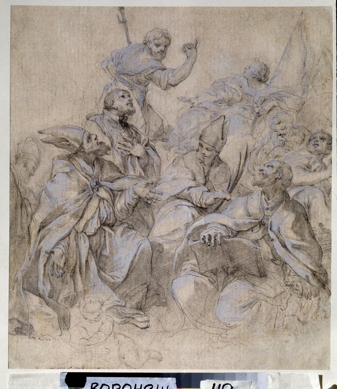 Freskeforberedende tegning for Santa Maria del Popolo-kirken i Roma (gouache og blyant på papir) av Carlo Maratta or Maratti