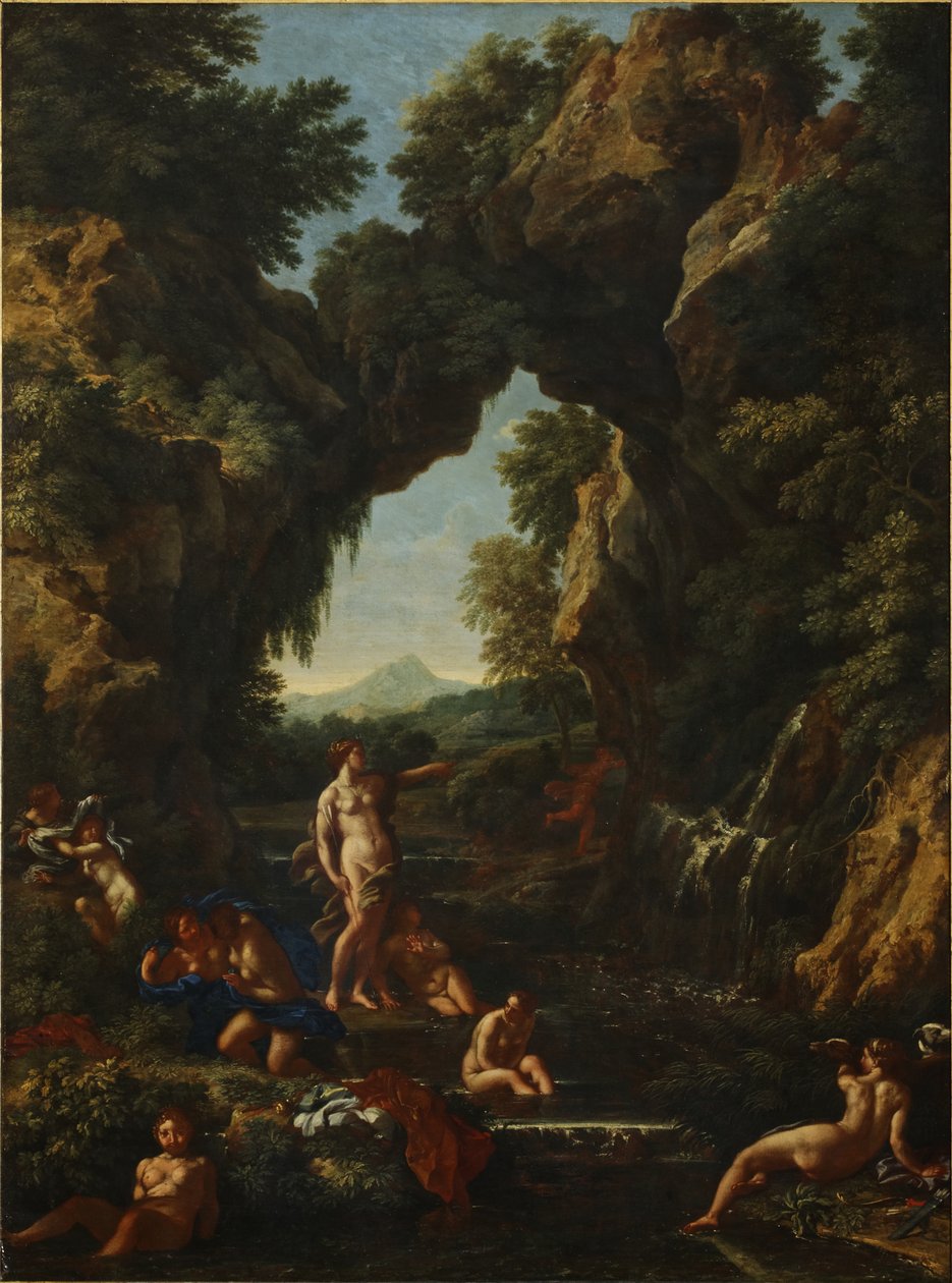 Landskap med Diana og Actaeon, ca. 1657 (olje på lerret) av Carlo Maratta or Maratti