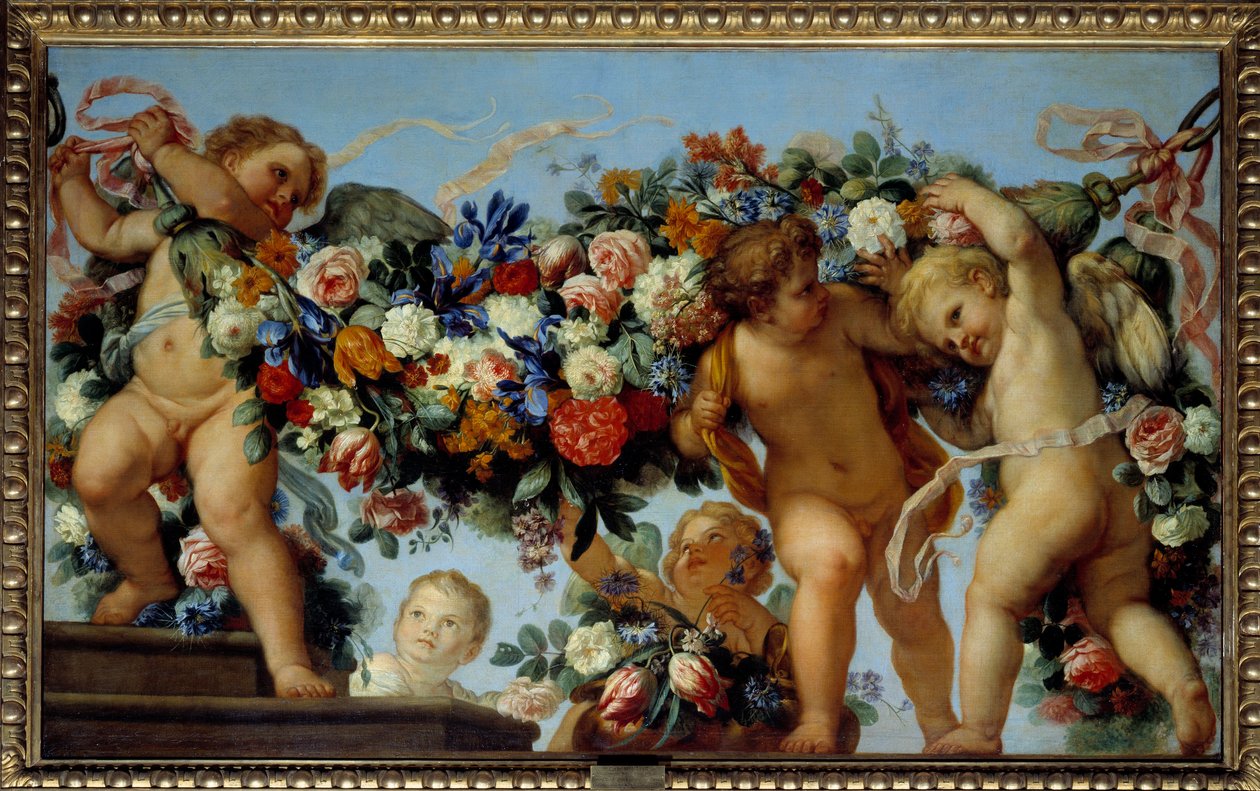Kjærlighet og blomsterkranser Maleri av Carlo Maratta (1625-1713) Søn fra 1600-tallet. 1,06x1,73 m av Carlo Maratta or Maratti