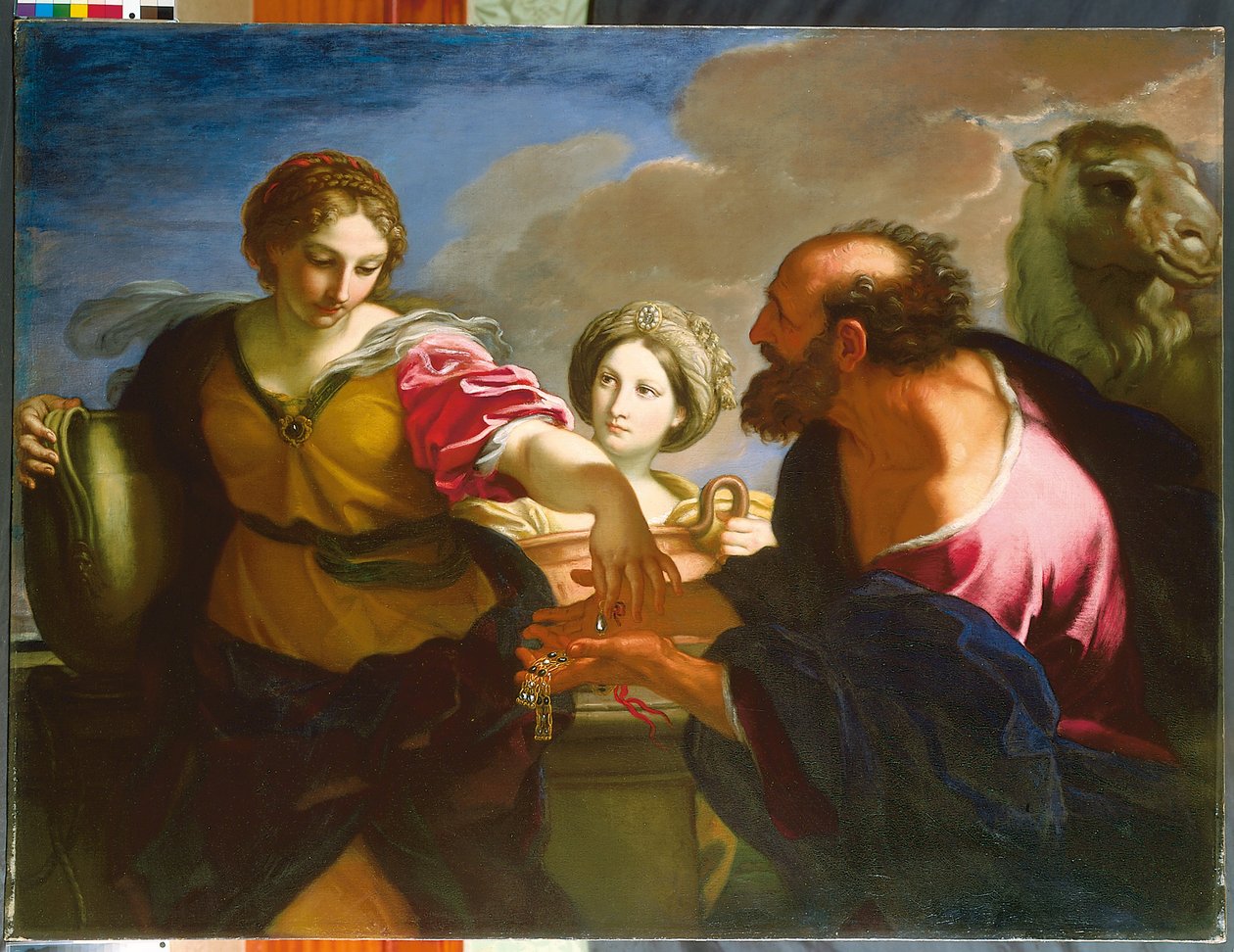 Rebecca And Eliezer At The Well (olje på lerret) av Carlo Maratta or Maratti