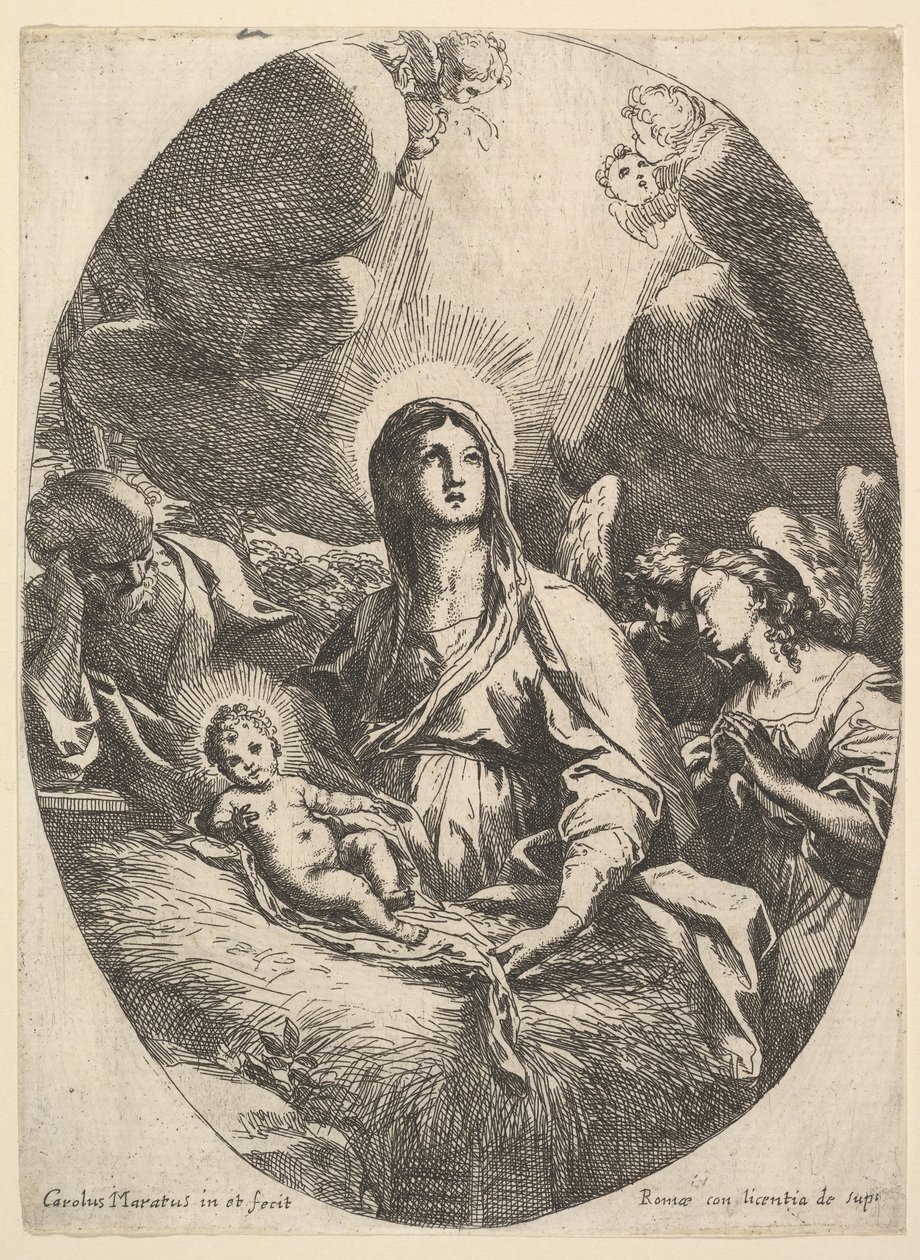 Englenes tilbedelse. av Carlo Maratta or Maratti