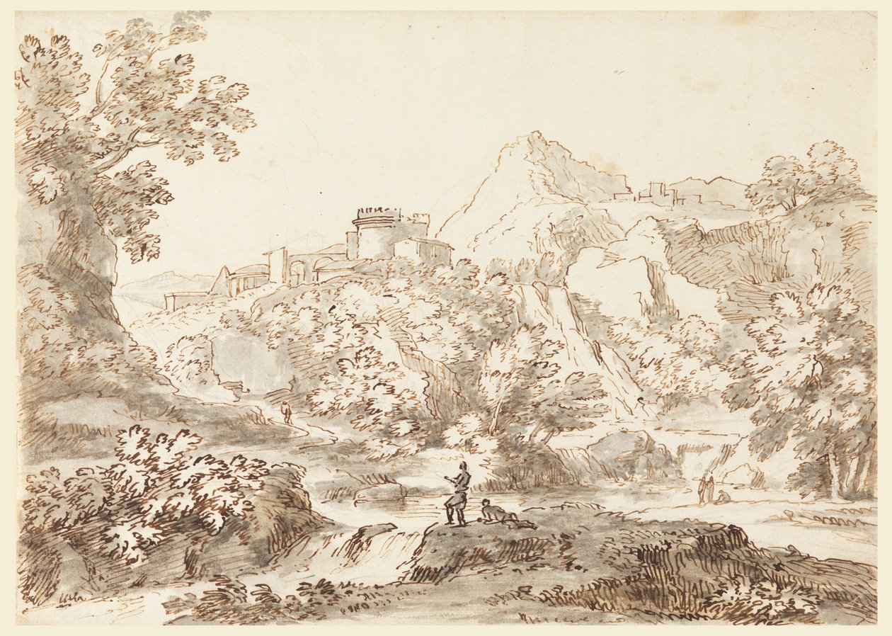 Et landskap med by av Carlo Marchionni