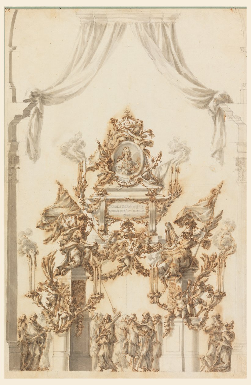 Design for en katafalk for Charles Emanuel III fra Sardinia av Carlo Marchionni