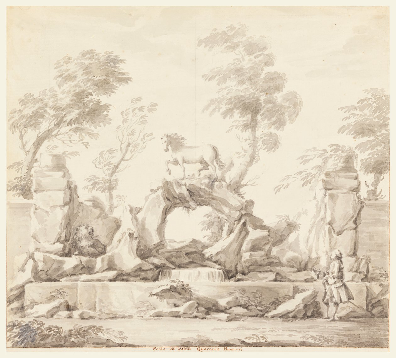 Design for en fontene med Pegasus, for Villa Albani, Roma av Carlo Marchionni