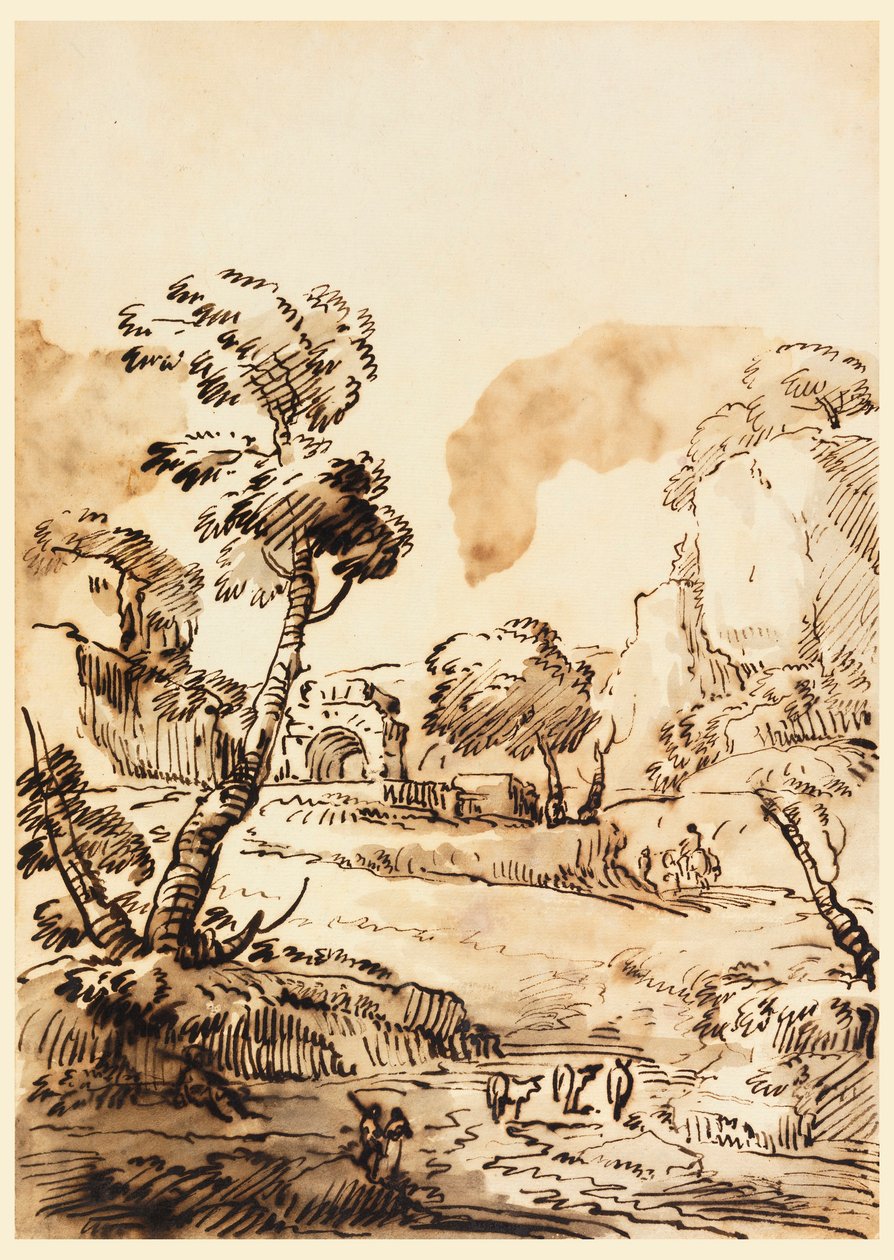 Tegning, et pastoralt landskap, 1760–1780 av Carlo Marchionni
