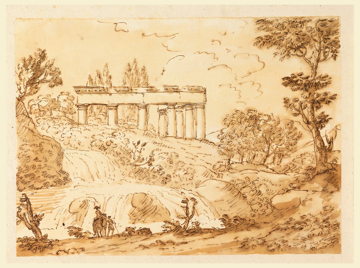 Tegning, landskap med tempelruiner, 1770–1786 av Carlo Marchionni