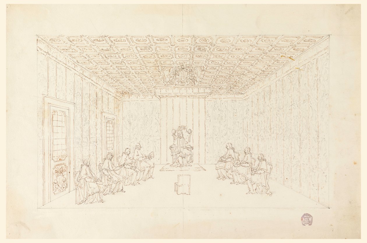 Tegning, pave Benedikt XIV i et konsistorium med kardinaler, 1740–58 av Carlo Marchionni