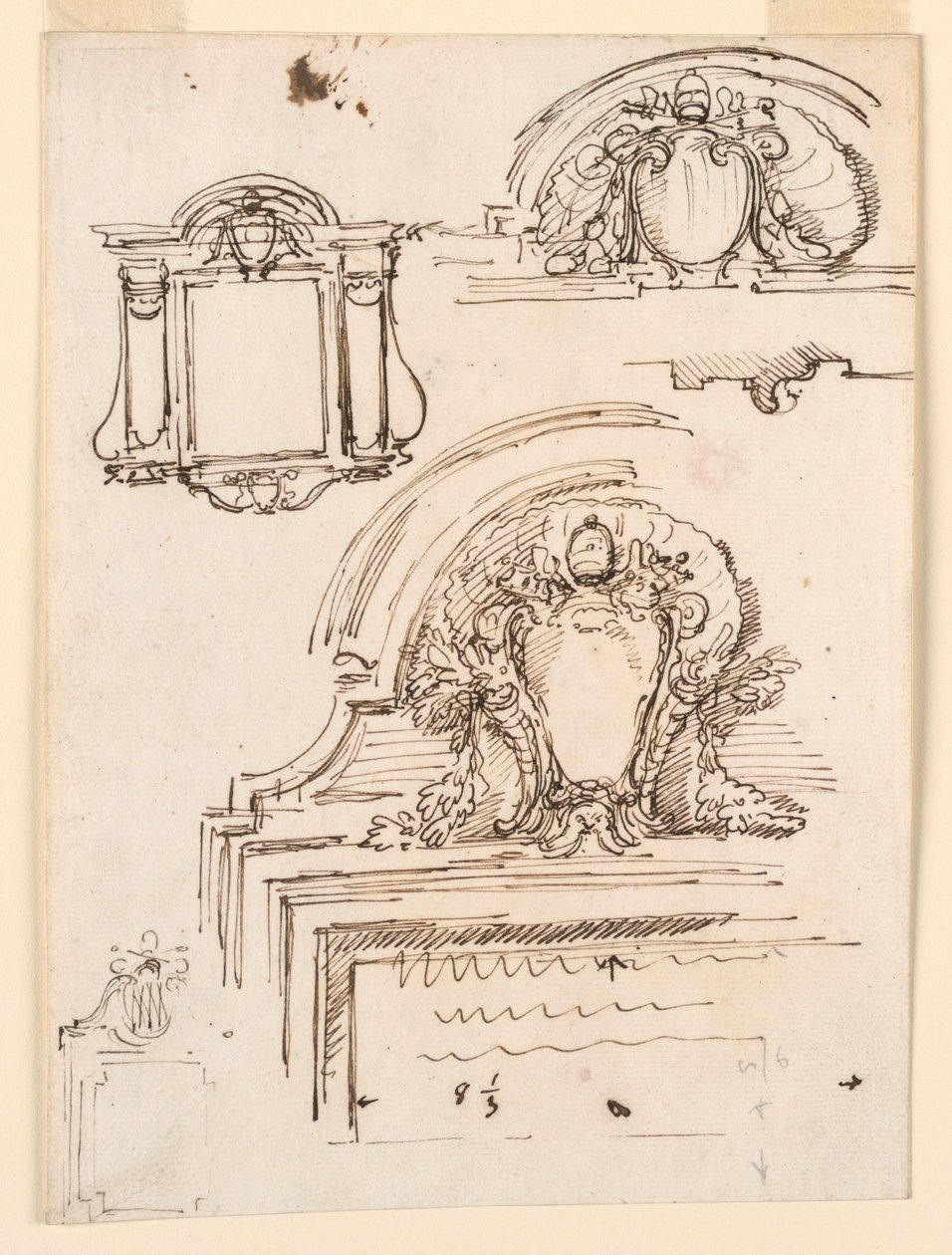 Tegning, skisser for rammer, for sakristiet i St. Peters kirke, 1740–58 av Carlo Marchionni